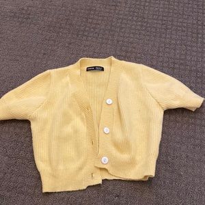 yellow cropped button up